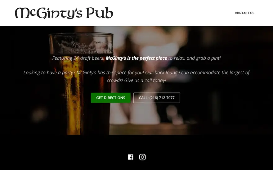 The McGinty's Pub home page